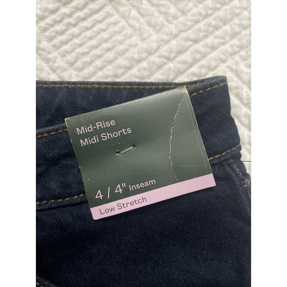 Wild Fable Denim Shorts Size 4 Dark Wash Mid Rise Midi 4" Inseam Low Stretch NWT - Picture 2 of 10